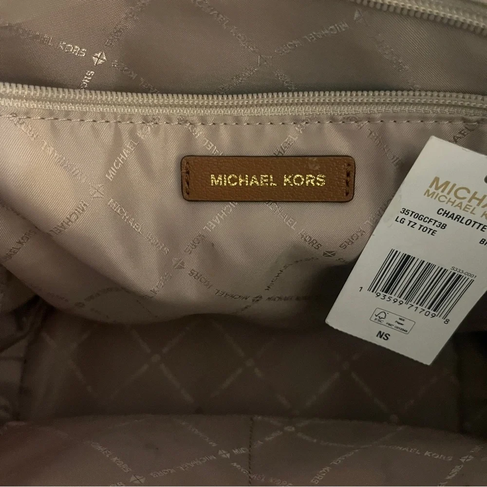 MICHAEL KORS CHARLOTTE LARGE TOP ZIP TOTE SHOULDER BAG MK BROWN - Picture 7 of 9